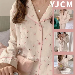 Đồ Bộ Ngủ Pyjama Nữ Họa Tiết Hoa Xinh Chất Vải Lụa, Đồ Mặc Nhà Thứ Đông Dài Tay Dáng Rộng Hàn Quốc