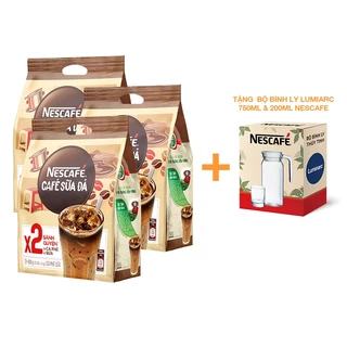 [Tặng Bộ bình ly Lumiarc 750ml & 200ml NESCAFE] Combo 3 Bịch Cà phê sữa NESCAFÉ (Bịch 25 gói x 24 g)