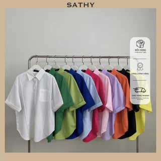 Áo sơ mi tay ngắn nữ SATHY oversize nhiều màu, vải katesilk cao cấp - ROMEYSHIRT SM004