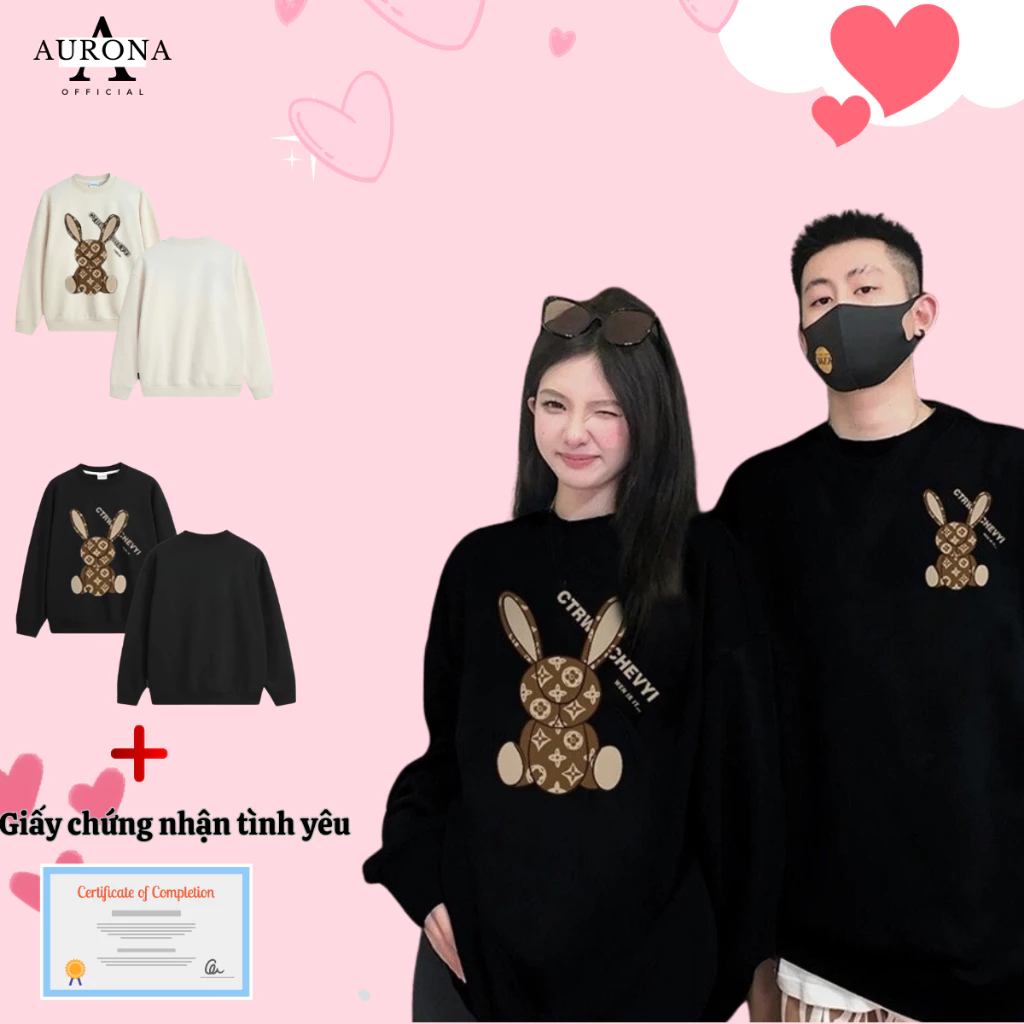 [MUA 2 TẶNG CHỨNG NHẬN TÌNH YÊU] Áo Đôi Sweater, Áo Nỉ Đôi Nam Nữ In Hình Thỏ Local Brand, Cổ Tròn Dành Cho Các cặp Đôi