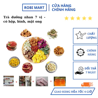 Set 30 gói trà dưỡng nhan 7 vị robimart đẹp da - tặng kèm hộp, bình nhựa 1000ml, túi vải, mật ong, 3 gói đường