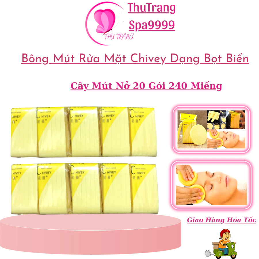 [Giá Sỉ] Cây Mút Rửa Mặt Bọt Biển | Dạng Nén Bông Mút Chivey | Bịch 20 Gói Miếng Gói Nhỏ 240 Miếng