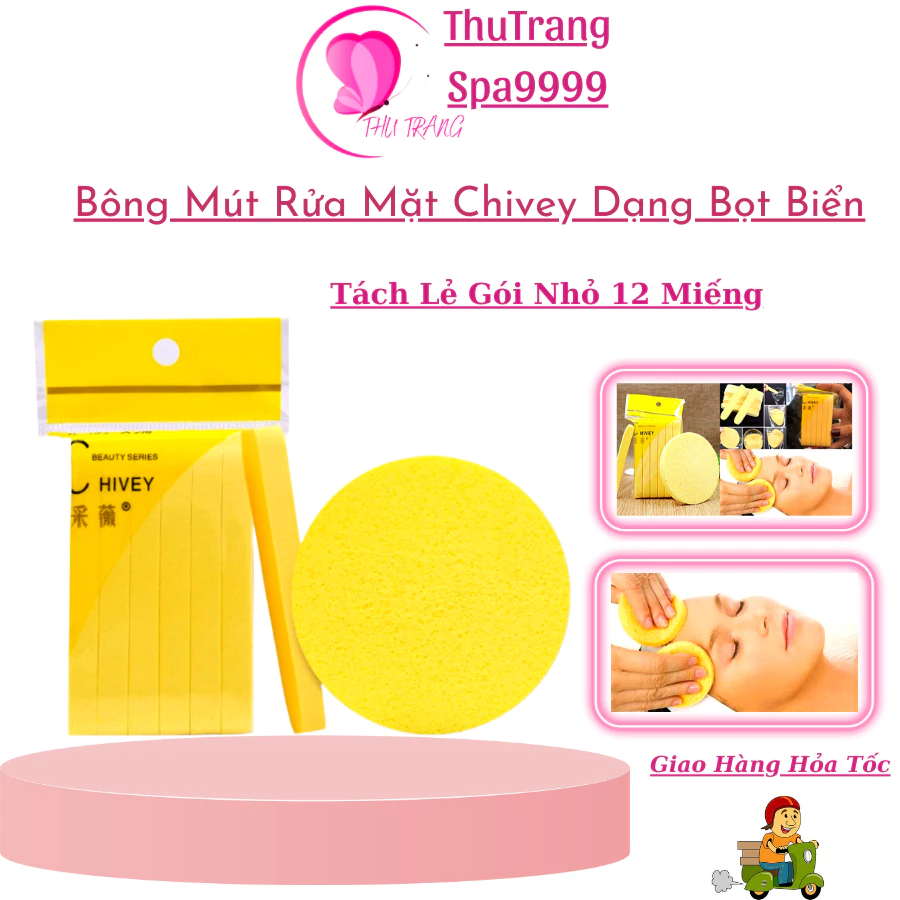 Miếng Mút Nở Bọt Biển Chivey | Túi Bông Nở Rửa Mặt Dạng Nén Gói Nhỏ 12 Miếng.