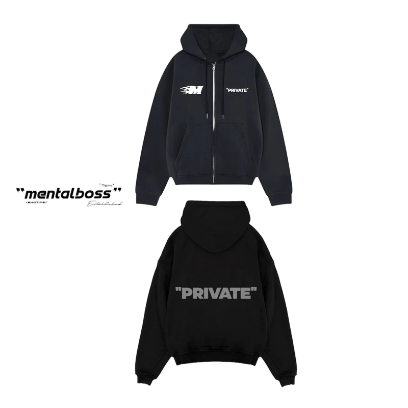 Hoodie zip đen áo khoác có khoá kéo MENTALBOSS FULL MODEL nỉ bông dày unisex