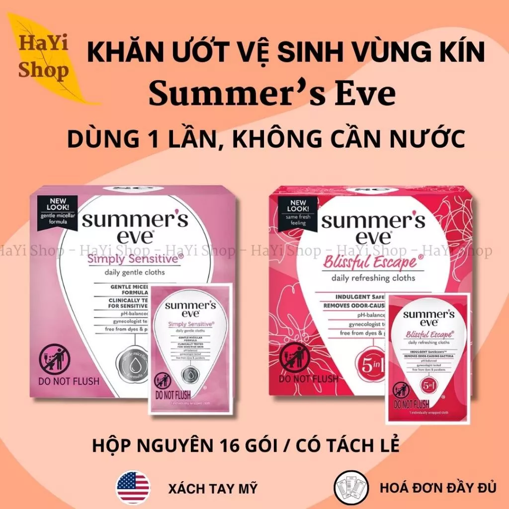 Khăn ướt vệ sinh vùng kín Summer’s Eve Chăm sóc cô bé, phụ khoa, vệ sinh phụ nữ, khử mùi vùng kín