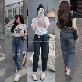 Quần jean bò baggy xuông suông nữ cạp cao quần jean ông đứng phong cách Hàn Quốc sành điệu style 2024