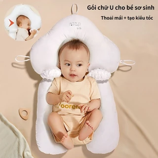 Gối chữ U chống giật mình cho bé, có định hình chống bẹp đầu cho trẻ sơ sinh có kèm dây rút điều chỉnh vòng đầu,