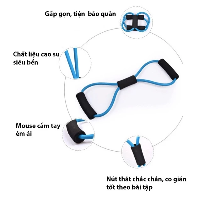 Dây Kéo Tập Gym, Dây Đàn Hồi Tập Tay Vai Dây Kháng Lực Tập Gym Hình Số 8 Dành Cho Nam Nữ