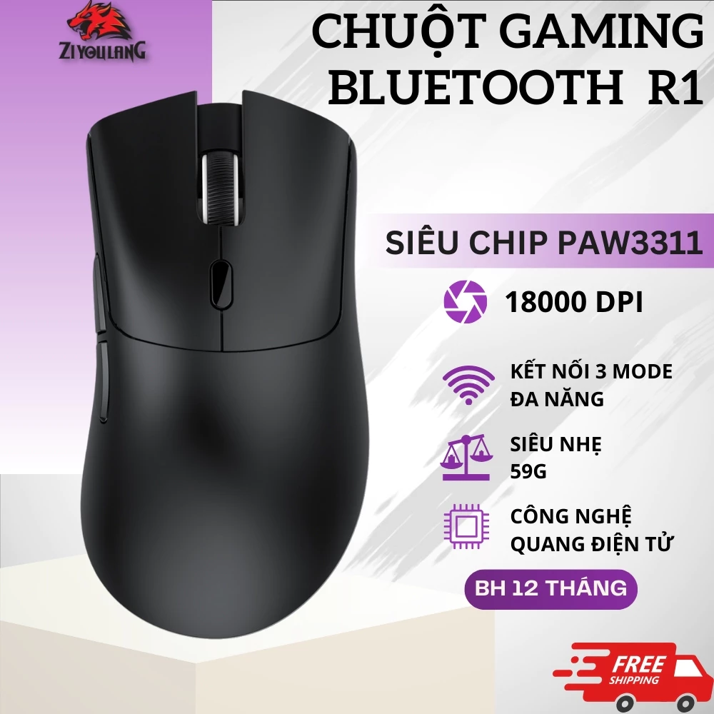 Chuột Không Dây Cao Cấp Attack Shark R1 Chip PAW3311 Mạnh Mẽ 18.000DPI, App Macro, 3 Chế Độ Kết Nối