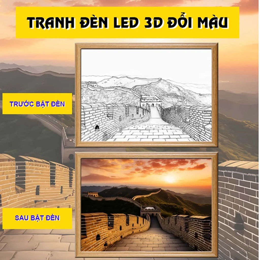 Tranh Đèn Led Tranh Led 3D Dercor Phát Sáng 3 Chế Độ Màu Trang Trí Phòng Khách Phòng Ngủ Bàn Làm Việc