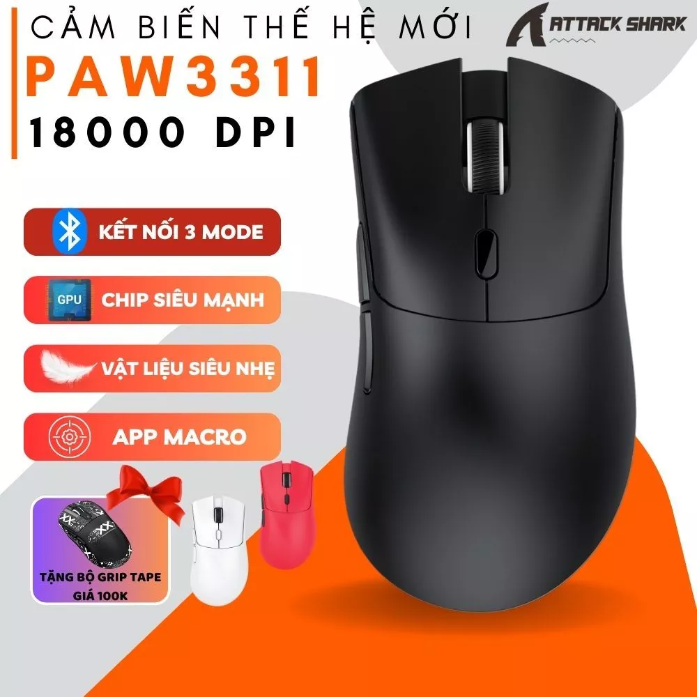 Chuột Gaming Không Dây Attack Shark R1 Siêu Nhẹ Chip Cảm Biến PAW 3311 Thiết Kế Công Thái Học