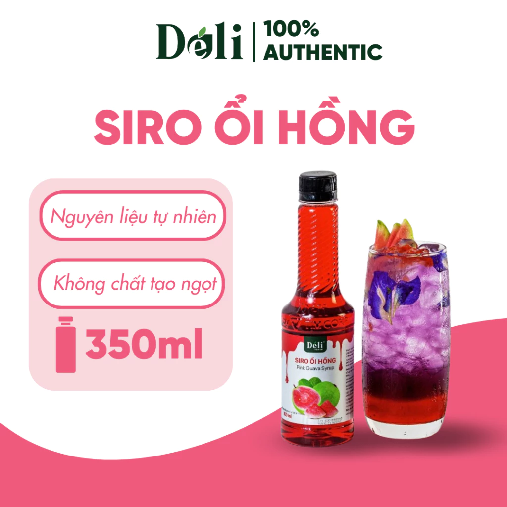 Siro ổi hồng Déli - 350ml - đậm đặc, thơm ngon chuyên dùng pha chế trà trái cây, soda