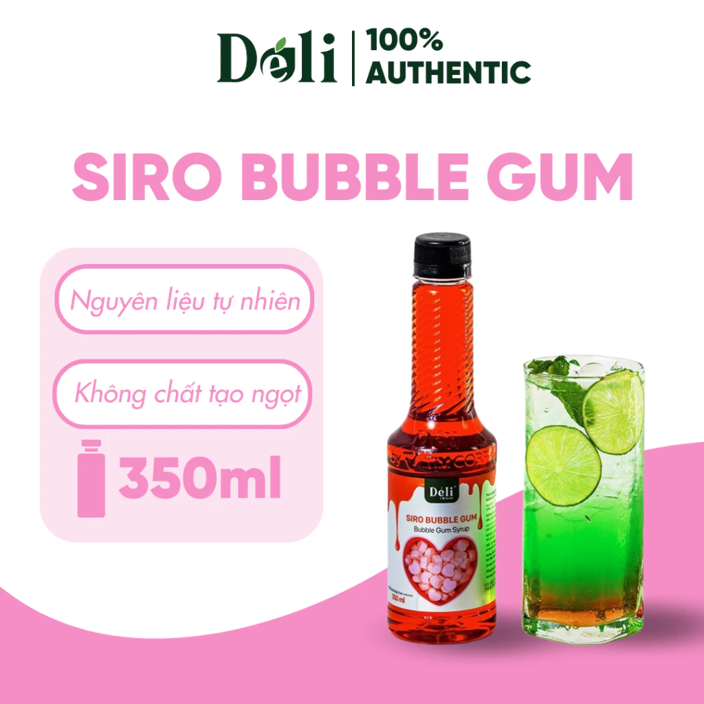 Siro bubble gum Déli - 350ml - đậm đặc, thơm ngon chuyên dùng pha chế trà trái cây, soda