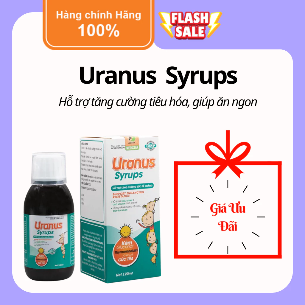 Uranus Syrups, tăng cường tiêu hóa, giúp ăn ngon, tăng cường sức đề kháng, bổ sung kẽm, lysine và vitamin, lọ 120ml