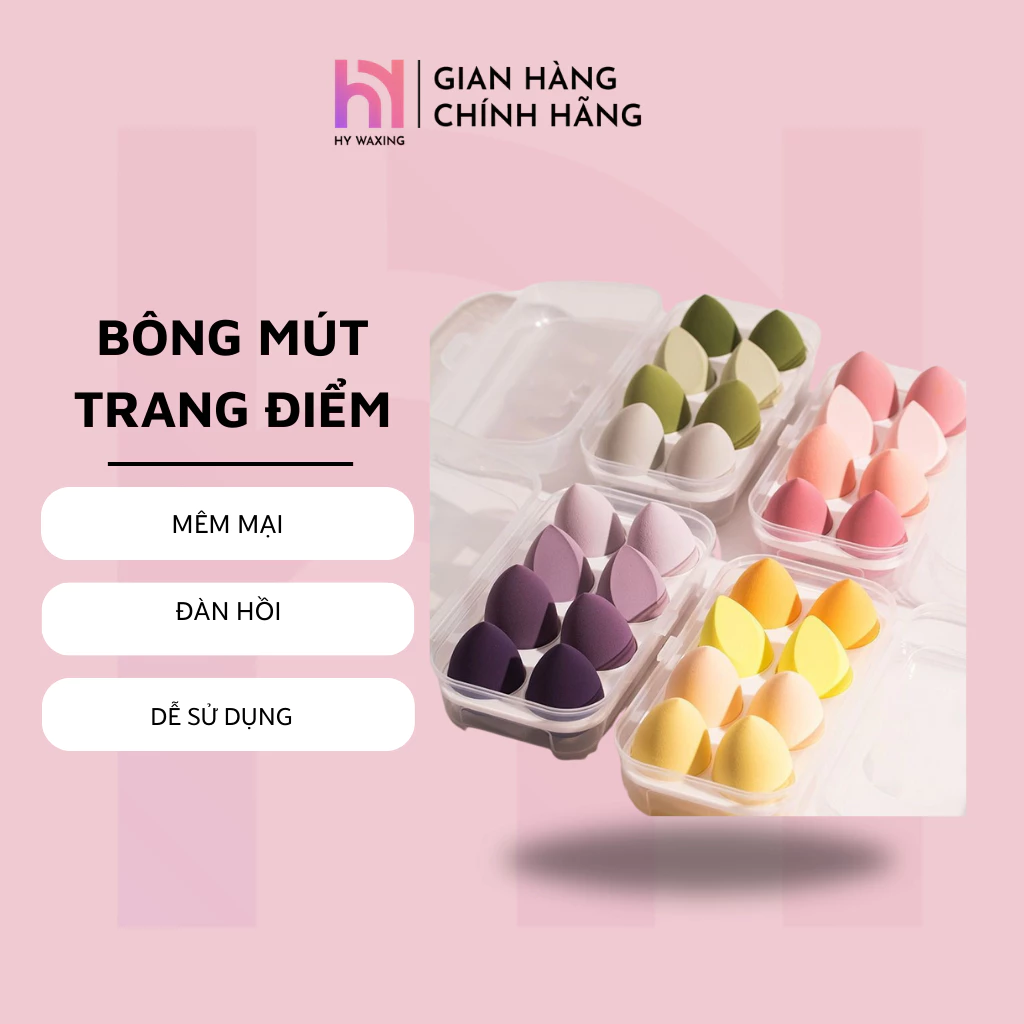 Set 8 Mút Tán Kem Nền HY WAXING Siêu Mềm Mịn và Đàn Hồi Tiện Dụng Có Hộp Đựng CI-003