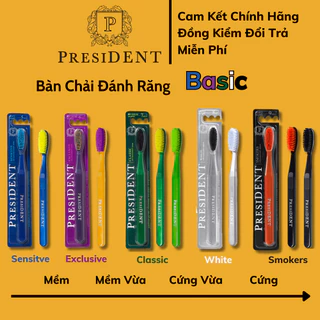 Bàn chải đánh răng PresiDENT với lông siêu mềm đến siêu cứng. Hổ trợ mọi loại răng, kể cả răng nhạy cảm