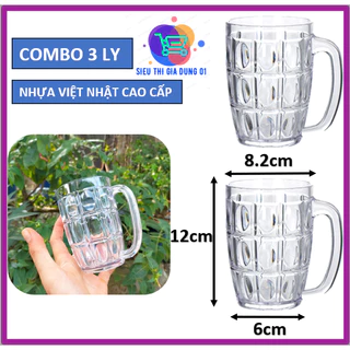 (Giá Sỉ HCM) Combo 3 Cốc Nhựa Việt Nhật Cao Cấp Ly Bầu Uống Nước Nhựa Trong Suốt 6361 - Cốc Uống Nước Có Quai