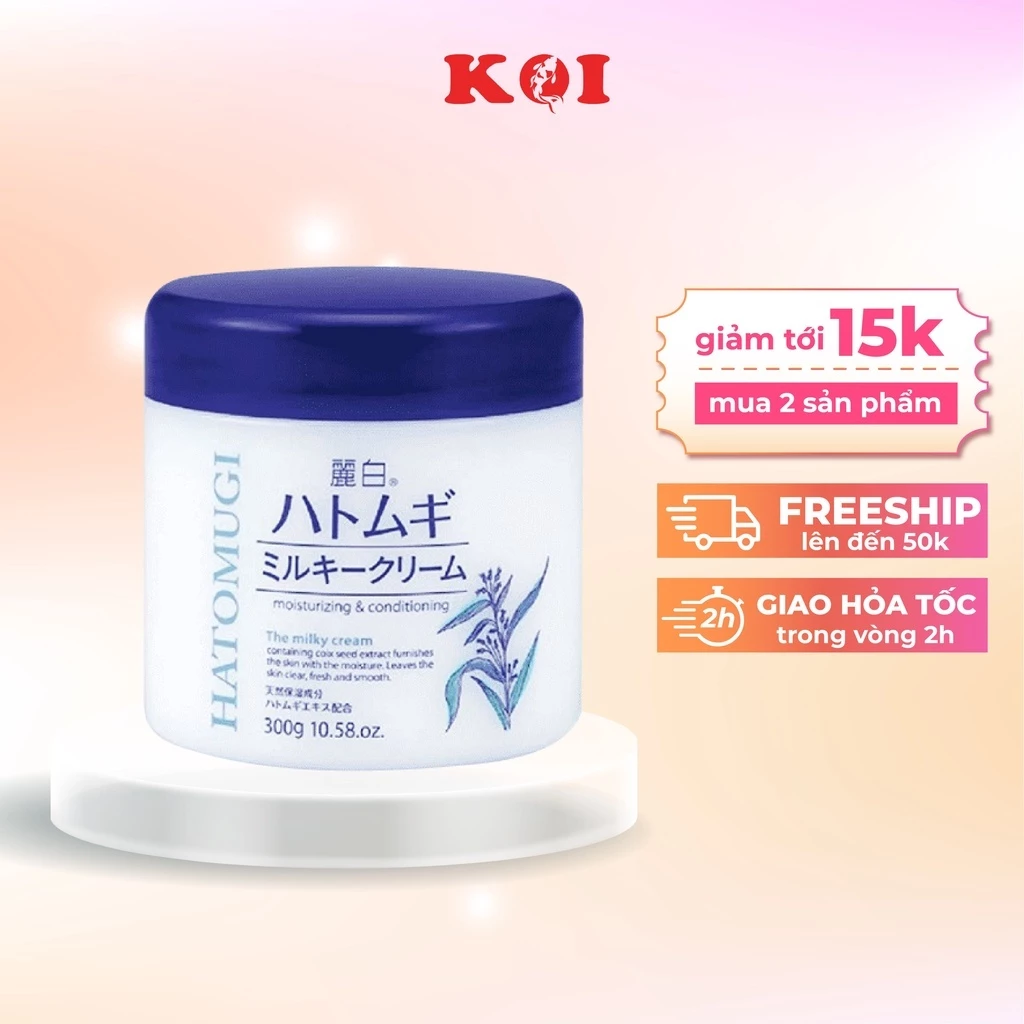 Kem dưỡng da Hatomugi The Milky Cream  Moisturizing Conditioning 300g JPKOI