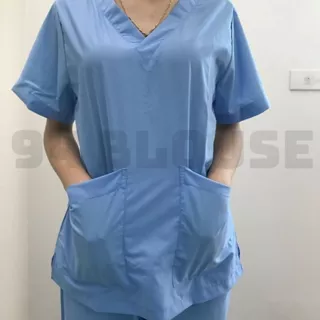 Bộ scrubs - XANH BIỂN cổ tim nam nữ VẢI LON NHẬT cho kỹ thuật viên, điều dưỡng, phòng khám, spa, thẩm mỹ viện, dược sĩ