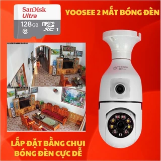 Camera bóng đèn Yoosee 2 MẮT XEM 2 GÓC CÙNG LÚC, Gắn trần xoay 360 độ siêu tiện, Bảo hành 1 năm