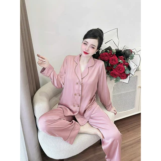 Bộ Lụa Nữ Trúc My < 58kg, Bộ Pyjama Mặc Nhà vải lụa Latin cao cấp cổ vest viền lé 2 nút bọc, hàng may kỹ