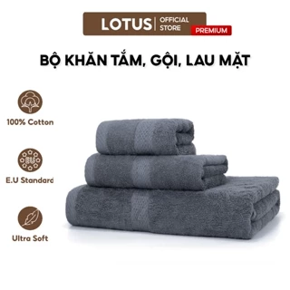 Bộ Khăn Tắm Lotus, Khăn Mặt, Khăn Gội 100% Cotton, Mềm Mịn Thấm Hút, Không Ra Màu, Dùng Cho Gia Đình Spa Khách Sạn