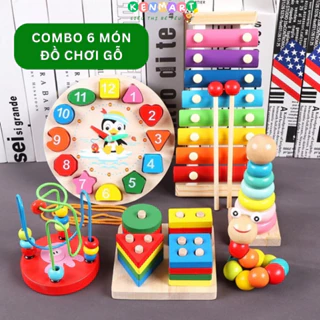 Combo 6 món đồ chơi gỗ montessori thông minh phát triển trí tuệ cho bé