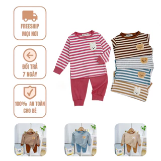 Bộ Quần Áo Dài Tay Thu Đông Cho Bé Trai Bé Gái 8-18kg Bé Xinh Shop [Sốc] Bộ Len Tăm Thu Đông Cho Bé Trai Gái SỌC GẤU THỎ