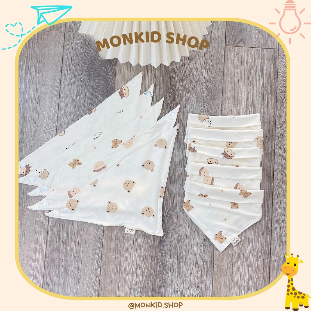 Combo 5 Khăn yếm quàng cổ chất thun lạnh petit mềm mát, có cúc bấm cho bé sơ sinh