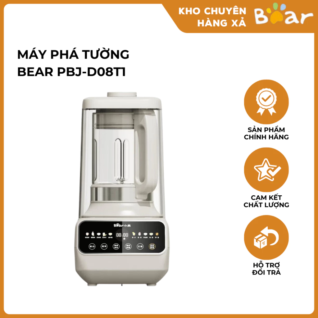 Máy Xay Làm Sữa Hạt Sữa Đậu Nành Bear PBJ-D08T1 Nắp Chống Ồn Có Thể Tháo Rời Tự Động Nhiều Chức Năng