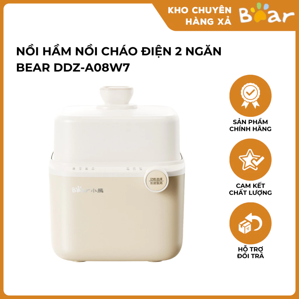Nồi Hầm Nồi Cháo Điện 2 Ngăn Bear DDZ-A08W7 Thao Tác Đơn Giản Tiện Lợi Tiết Kiệm Thời Gian Cho 1 Người 0,8L