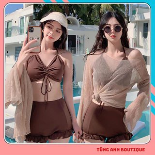 (Hàng Quảng Châu - Hỏa tốc) Set bikini 3 món đi biển có mút ngực, bộ bikini đi bơi siêu chảnh