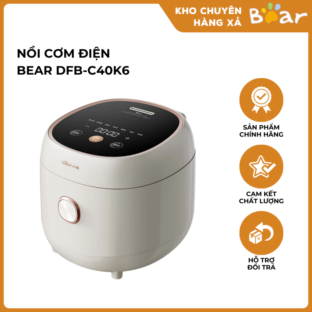 Nồi Cơm Điện Gia Đình Mini Bear DFB-C40K6 Lõi Phủ Tráng Gốm Giữ Nhiệt Chống Dính Đa Chức Năng Hẹn Giờ Nấu Ăn Tiện Lợi 4L