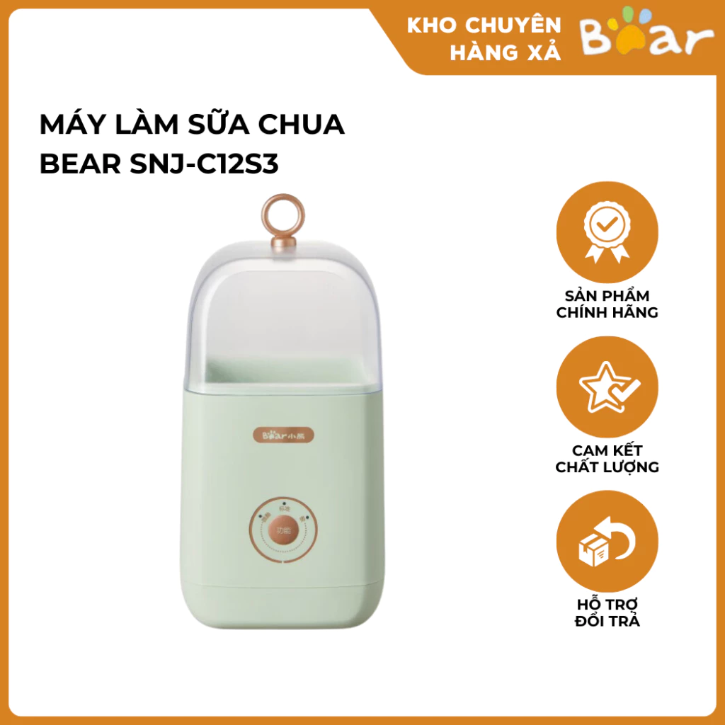 Máy Làm Sữa Chua Bear SNJ-C12S3 Nhỏ Gọn Có 3 Chế Độ Ủ Thông Minh Tự Động Dễ Sử Dụng Dung Tích 1L