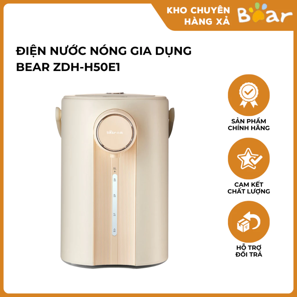 Bình Thủy Điện Đun Sôi Giữ Nhiệt Tự Động Bear ZDH-H50E1 Dung Tích 5L Tích Hợp Khử Clo Thông Minh An Toàn Cho Sức Khỏe
