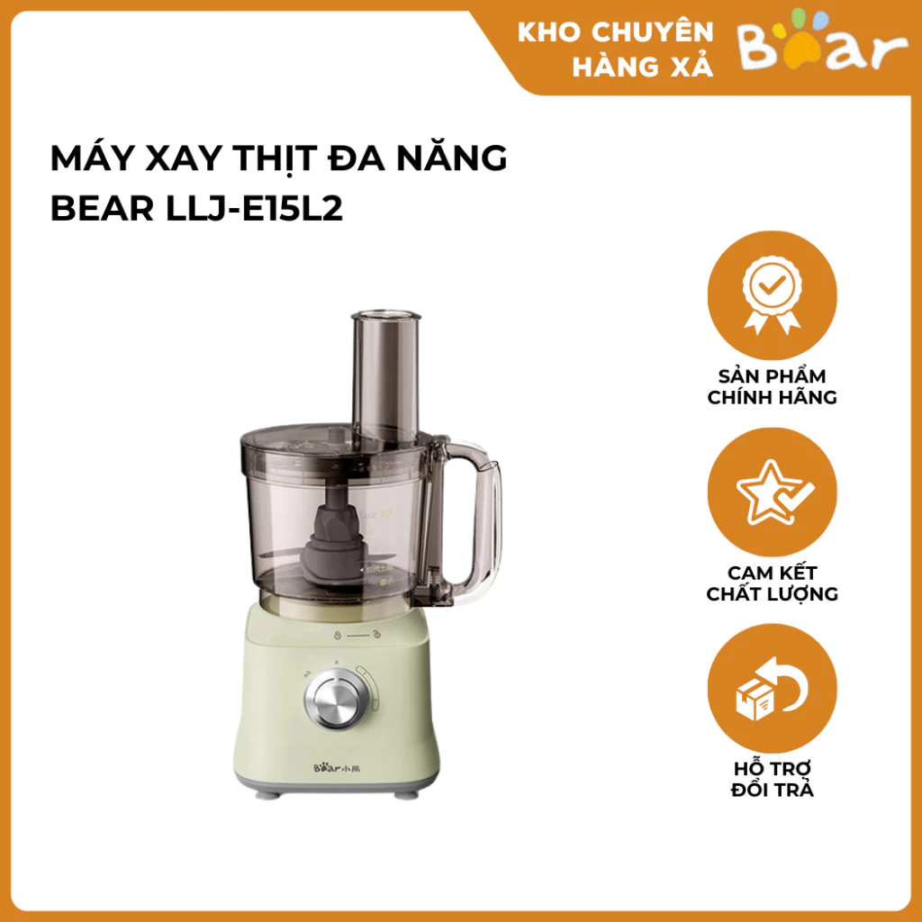 Máy Xay Thịt, Bào Rau Củ Quả, Trộn Bột Đa Năng Bear LLJ-E15L2 Dung Tích 1.5L Công Suất 500W Nhỏ Gọn Đa Chức Năng
