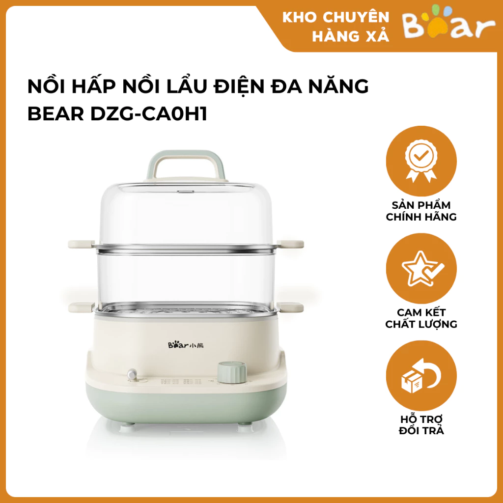 Nồi Hấp Nồi Lẩu Điện Đa Năng Mini Bear DZG-CA0H1 2 Tầng Công Suất Cao Hấp Nhanh Chế Biến Đa Dạng