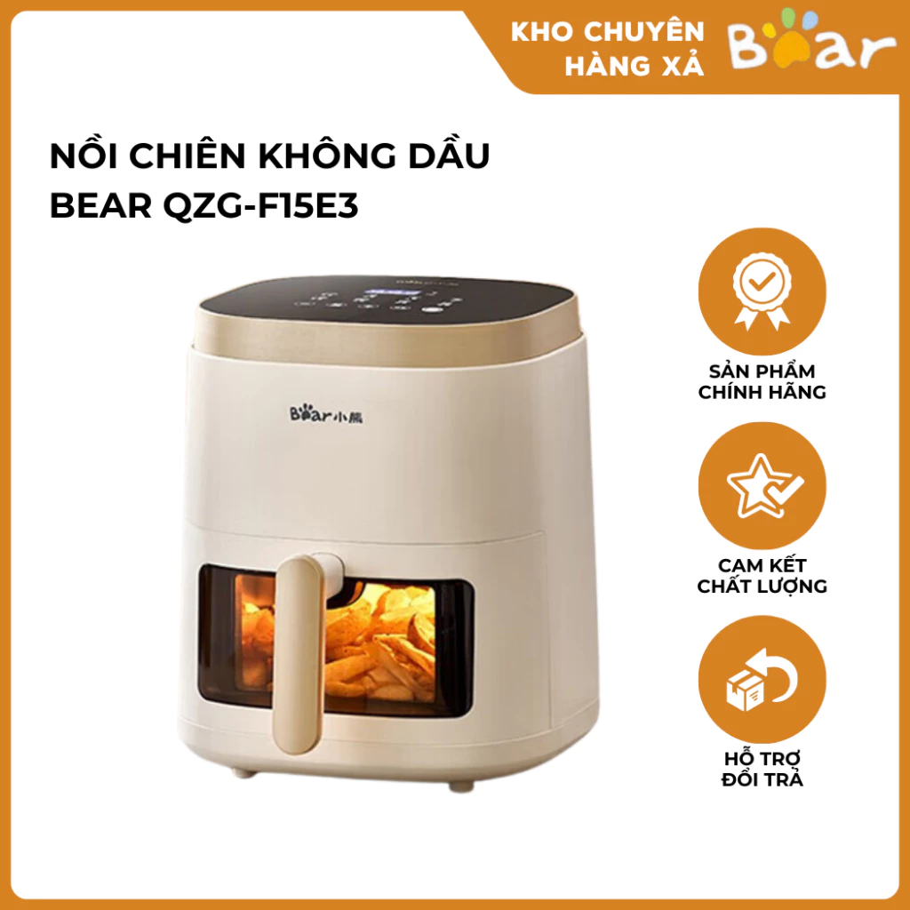 Nồi Chiên Không Dầu 5L Bear QZG-F15E3 Mặt Kính Trong Suốt Màn Hình Cảm Ứng Thông Minh Công Suất 1500W Hàng Chính Hãng