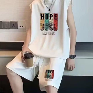 Set Bộ Thể Thao Tank Top Chữ HOPE Bốn Màu Phong Cách Thời Trang Cá Tính Chất Vải Cotton Khô Thoáng Mát Mềm Mịn