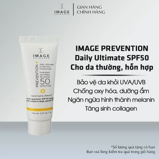 Kem chống nắng cho da thường, da hỗn hợp Image Skincare Prevention Daily Ultimate Protection Moisturizer SPF50 (7g)