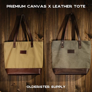 Túi Tote Canvas phối Da bò | Premium - Olderister