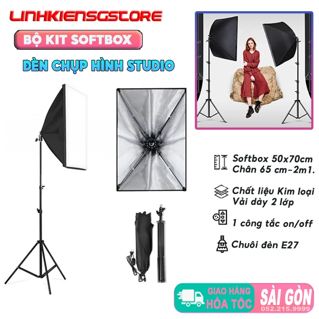 [Hỏa Tốc TPHCM] Bộ kit đèn studio kèm softbox 50x70 có chân đèn, hỗ trợ hắt sáng chụp ảnh sản phẩm