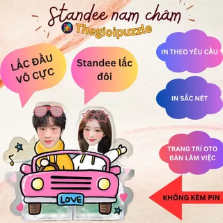 Mô hình standee lắc đầu cặp đôi Thegioipuzzle chạy pin ghép mặt theo yêu cầu chibi cute làm quà tặng, trang trí để bàn