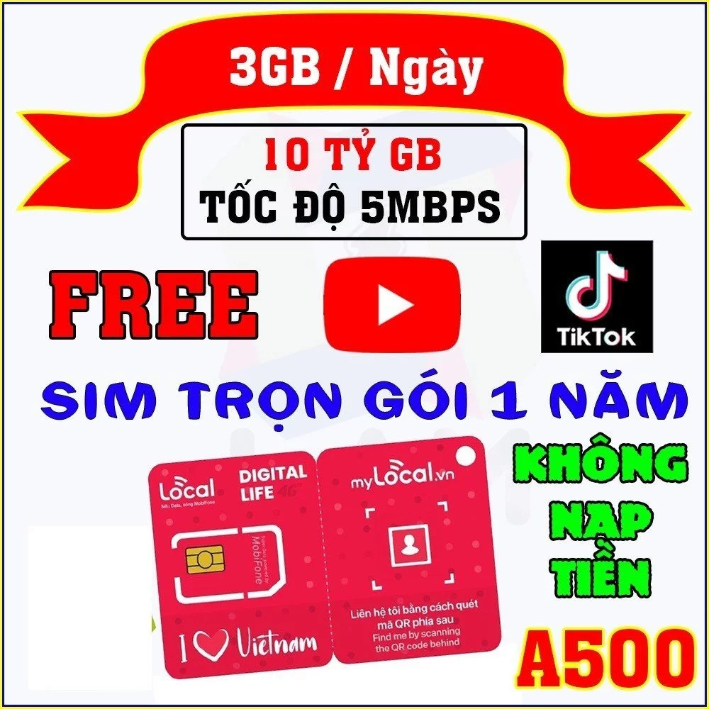 [  1 TỶ GB DATA ] Sim 4G Mobifone Trọn Gói 1 Năm 12A500 Local Không Giới Hạn Dung Lượng Xem phim lướt web thả ga