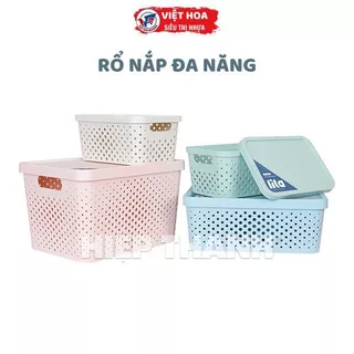 Rổ vuông nắp 3 cỡ, rổ có thể xếp chia ngăn, Rổ nắp HTH