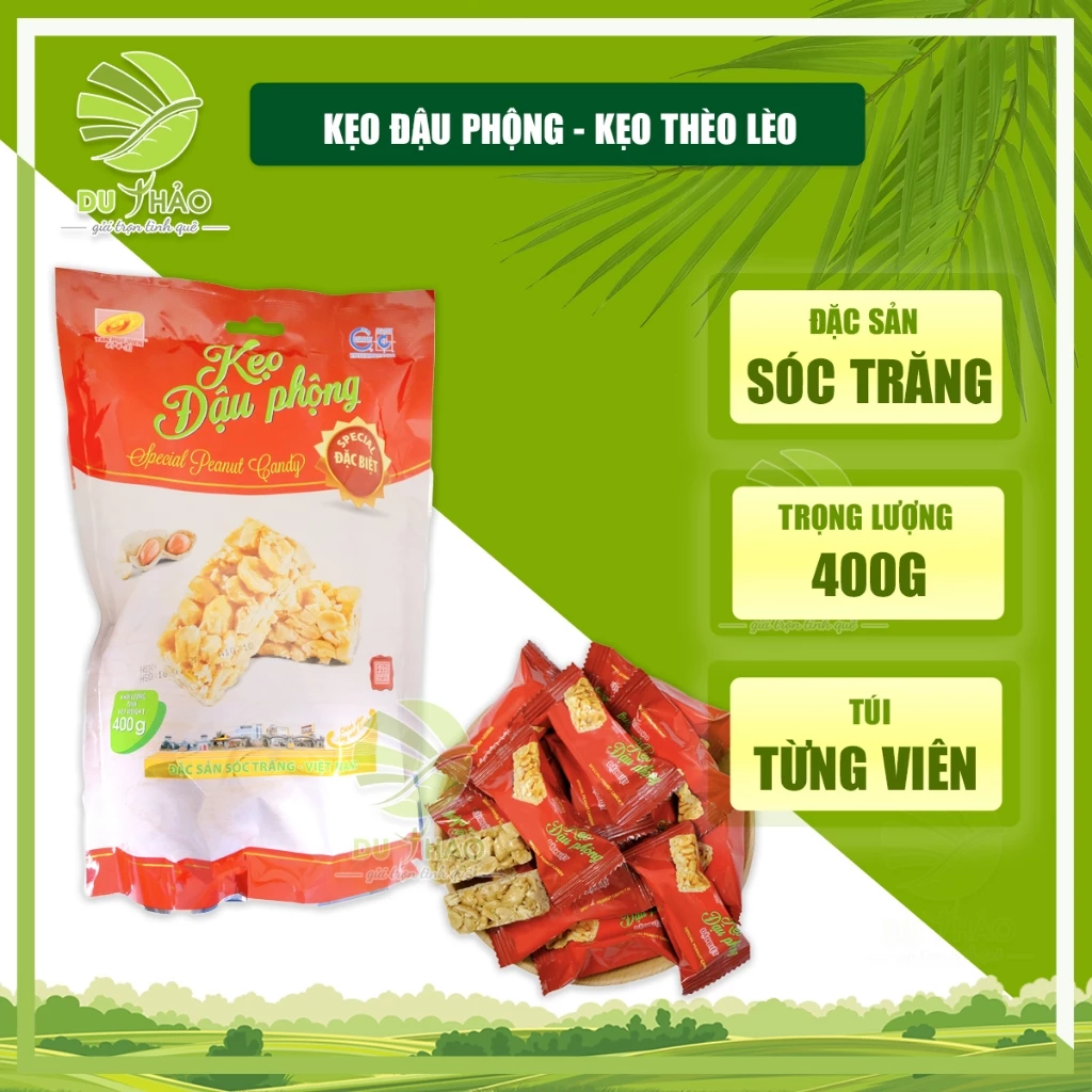 Kẹo đậu phộng giòn thơm Tân Huê Viên, kẹo lạc túi 400g, đặc sản Sóc Trăng