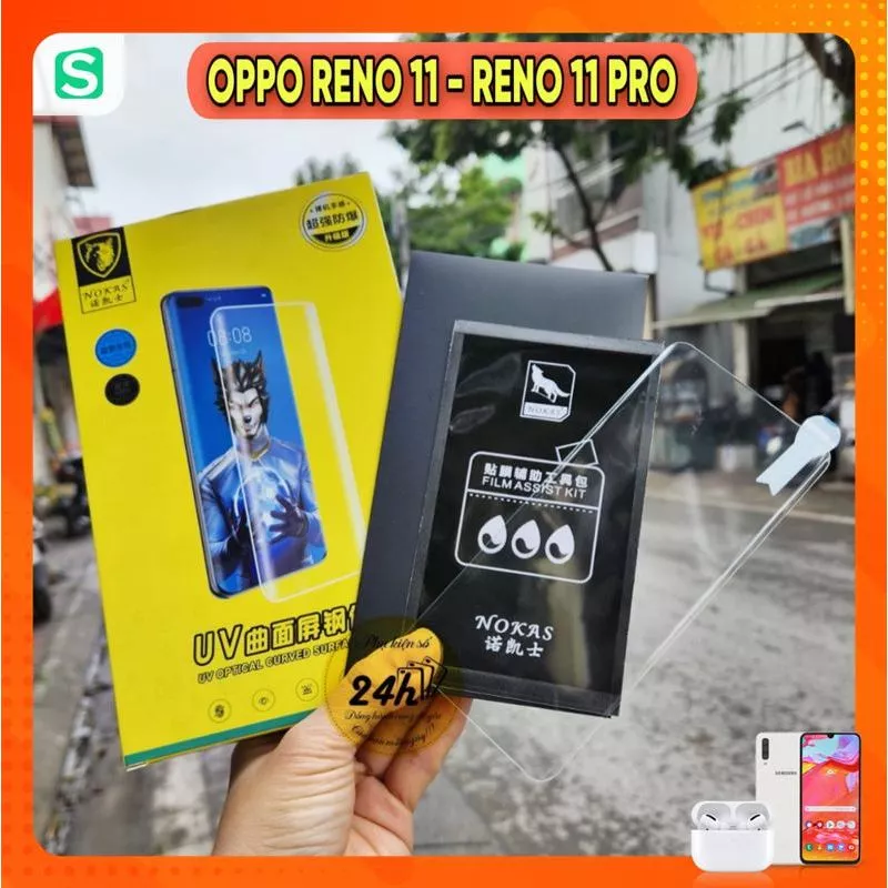 Kính cường lực UV NOKAS Xịn cho OPPO Reno 11 5G Reno 11 Pro 5G đổ keo soi đèn cảm ứng siêu nhậy