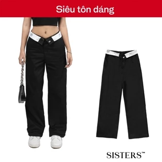 Quần ống suông nữ SISTERS lưng lật, vải kaki màu đen SIS-CLUB I SS-Q20