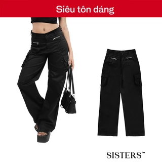 Quần túi hộp nữ SISTERS ống suôn vải kaki màu đen Brie SIS-CLUB I SS-Q38