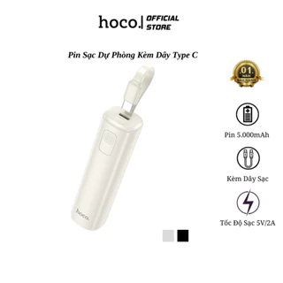 Pin sạc dự phòng mini Hoco J113, tích hợp dây sạc Type C, nhỏ gọn tiện lợi, dung lượng 5000mAh, đèn led hiển thị pin.